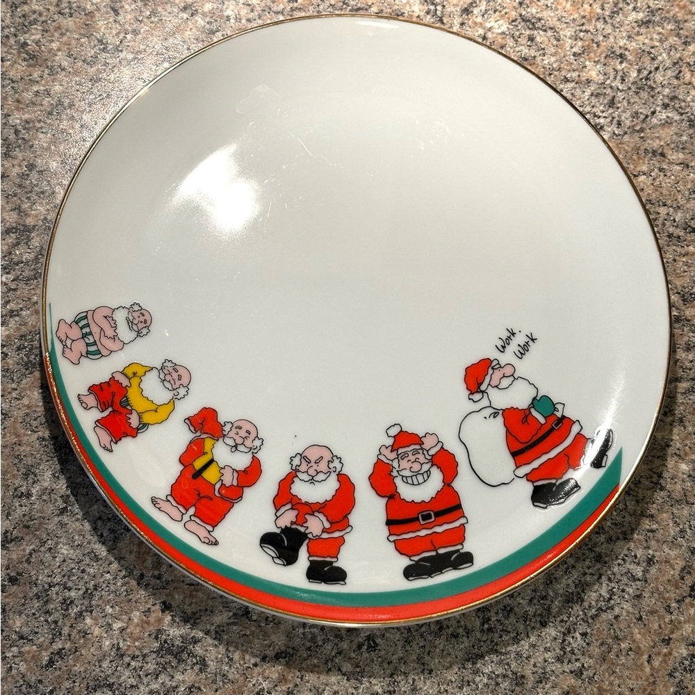 Whimsical Santa Claus Holiday Plate Santa Getting Ready for Work VTG